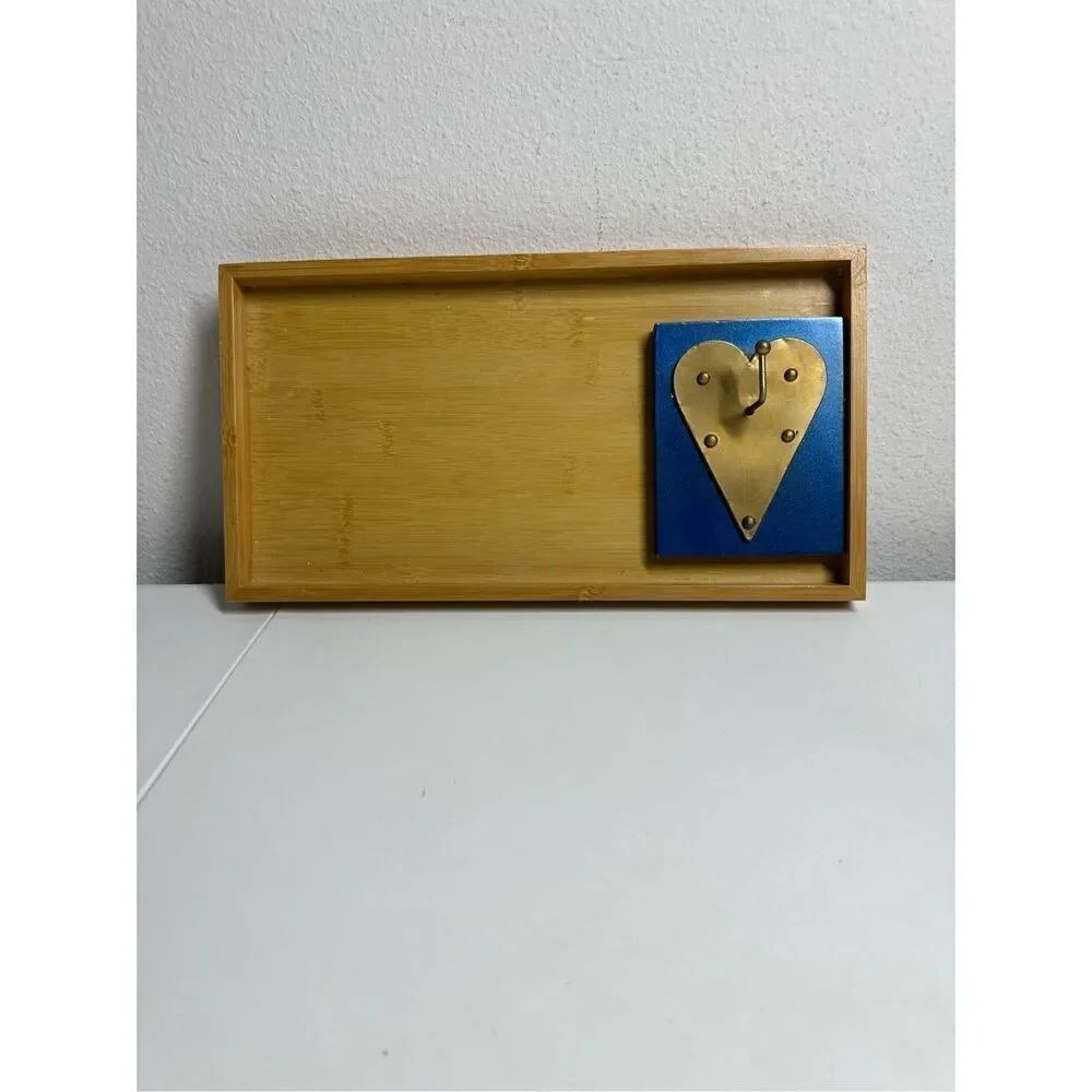 Vintage Wood Wool Art Decor Brass Trim Heart Hook 14” X 7,5”